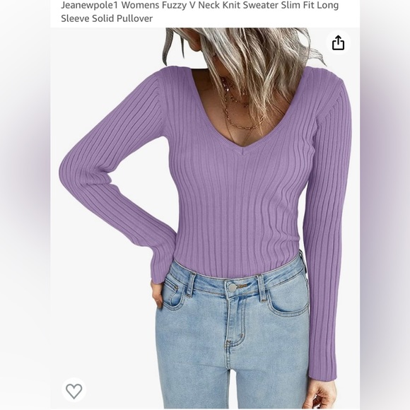 Sweaters - NWOT Jeanewpole1 Womens Fuzzy V Neck Knit Sweater Slim Fit Long Sleeve Pullover